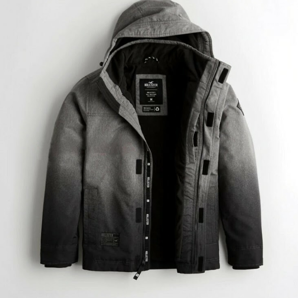 Men's HOLLISTER FLEECE LINED JACKET COAT OMBRE BLACK GRAY MEN'S SIZE XL